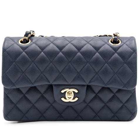 Chanel Navy Quilted Caviar Classic Dou